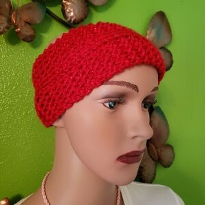 Habdmade Knit Red Sparkly Earwarmer Headband